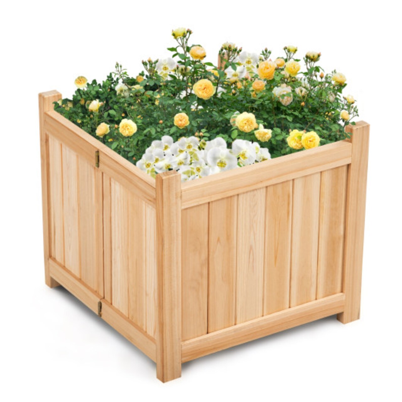Natural Solid Wood Folding Planter Box with Removable Base and Drainage Hole